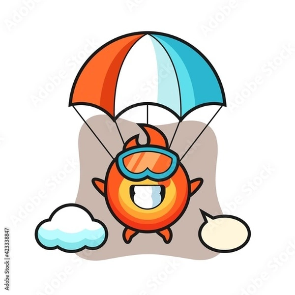 Fototapeta fire mascot cartoon is skydiving with happy gesture