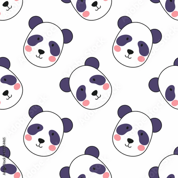 Fototapeta Cute panda face on white background. Seamless pattern for sewing clothes and printing on fabric. Wallpaper for wrapping paper and notebook covers.