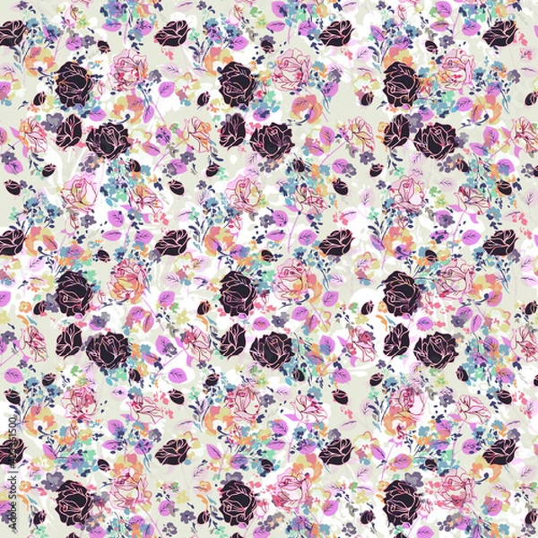 Fototapeta Cherry blossom seamless pattern. Fabric texture pattern with seamless flowers