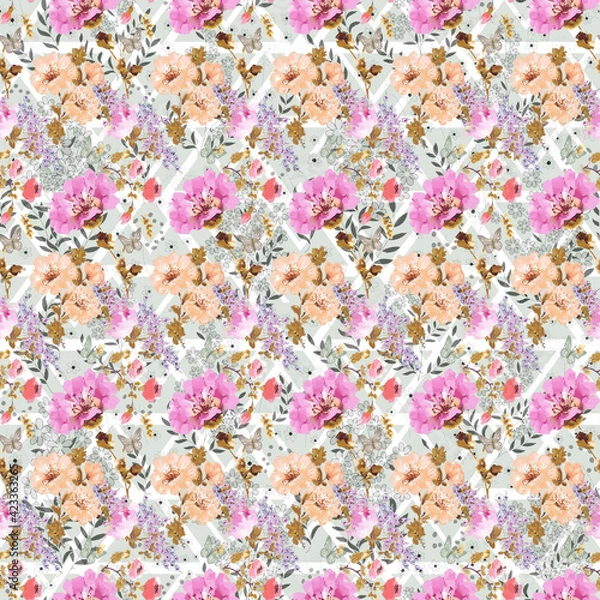 Fototapeta Magnolia  Watercolor  Seamless pattern  Branches are flowering