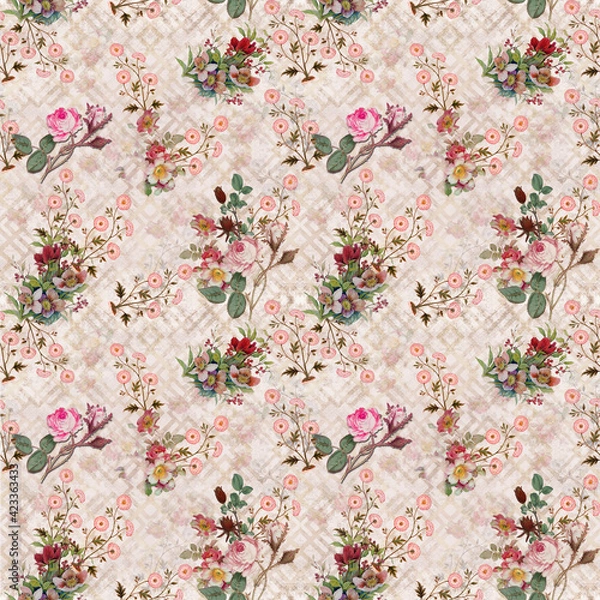 Fototapeta Monochrome seamless Flower pattern design