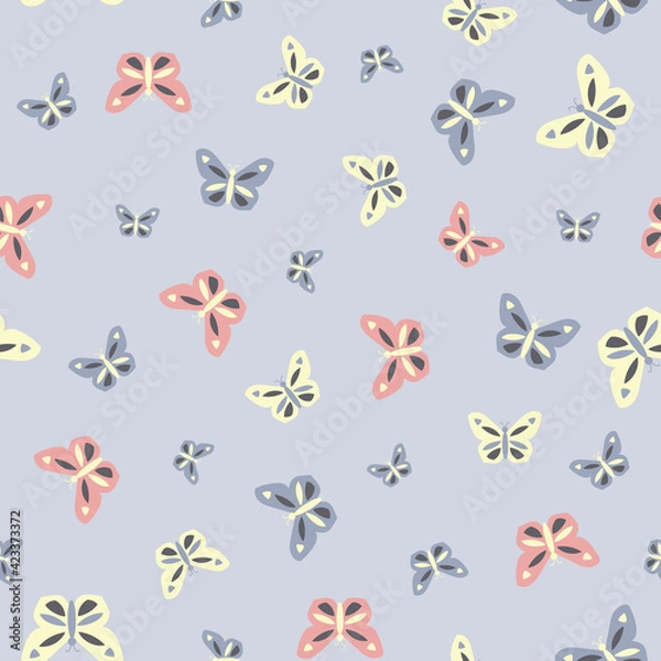 Obraz Colorful butterflies on light blue repeat seamless vector Background pattern