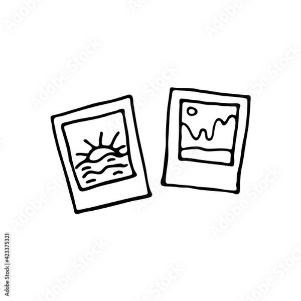 Obraz Doodle image of polaroid photographs. Hand-drawn image for print, sticker, web, various designs. Vector element for the themes of travel, vacation, tourism.