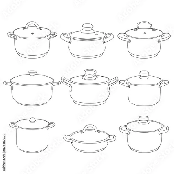 Obraz Pans pots collection vector illustration on white background
