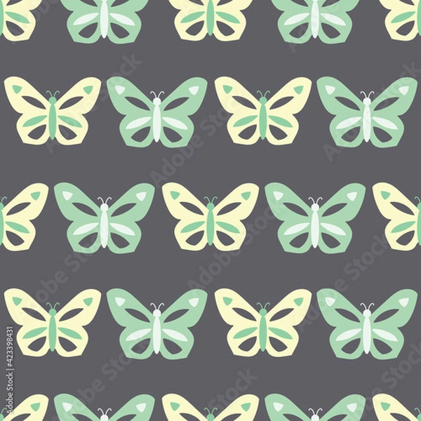 Obraz Yellow and green butterfly geometric stripes with grey background pattern. Vector illustration