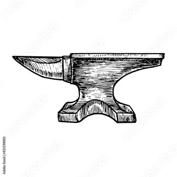 Fototapeta Anvil, gravure style hand drawn vector outline illustration