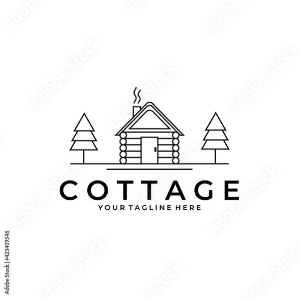 Obraz cottage logo minimalist vector line art design illustration