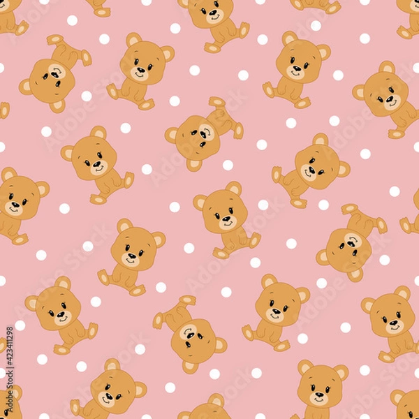 Fototapeta Cute cartoon bear. Vector illustration. Seamless pattern.