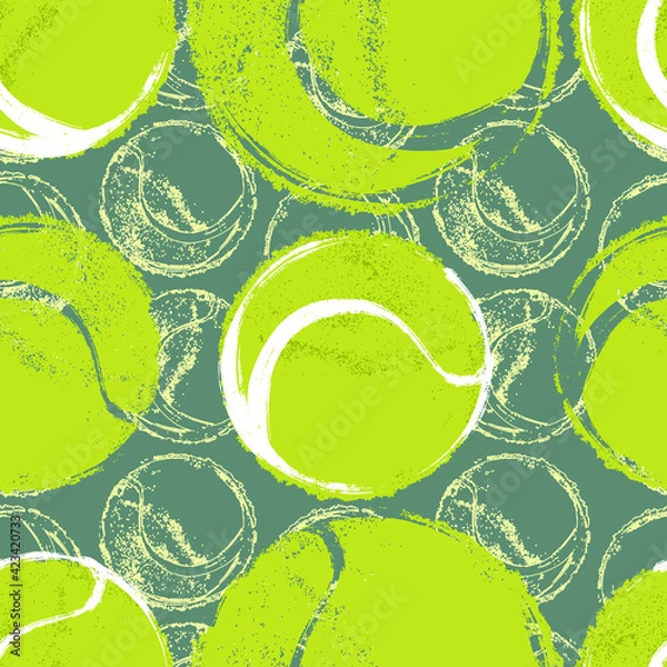 Fototapeta Abstract seamless pattern with yellow tennis balls for design. Abstract sports hand-drawn background for textile design, covers, banners, paper.