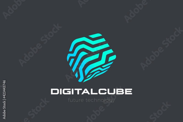 Obraz Box Logo Cube abstract design Virtual RealityTechnology vector template linear style. Neural network Artificial intelligence AI internet web Logotype concept icon.