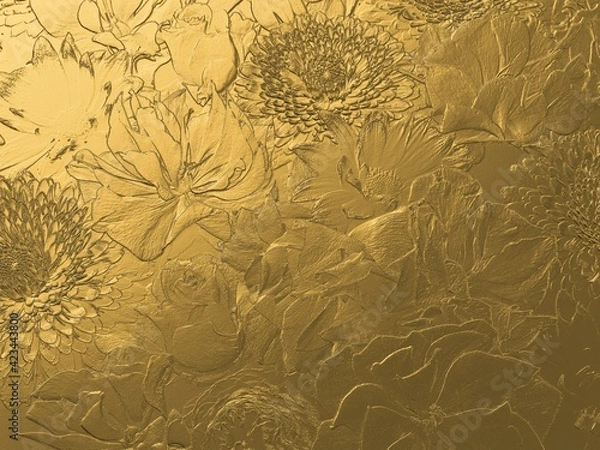 Obraz Golden background of 3d processed Christmas roses, roses and asters