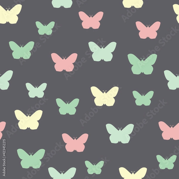Obraz Colorful butterfly outline vector illustrations on grey background pattern