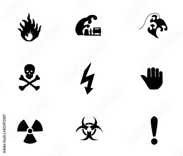 Fototapeta 危険を知らせるアイコンのシルエットのセット