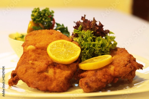 Obraz Pork cutlet with salad and garnish