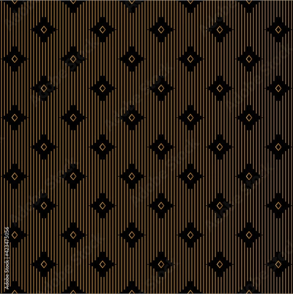 Fototapeta Geometric of vertical lines and rhombus pattern. Design grid line gold on black background. Design print for illustration, texture, textile, wallpaper, background.