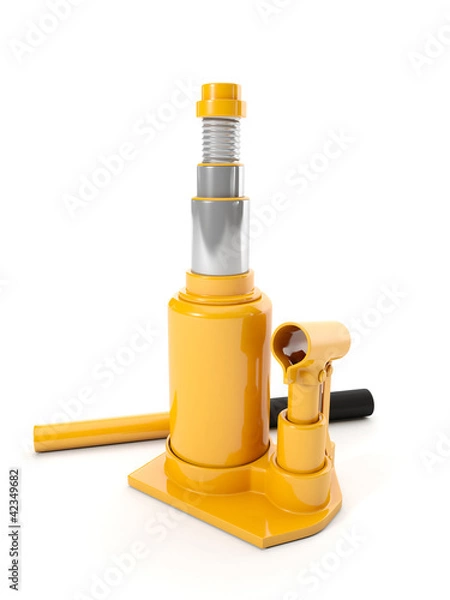 Obraz 3d illustration: Repair of automobiles, the jack on a white back