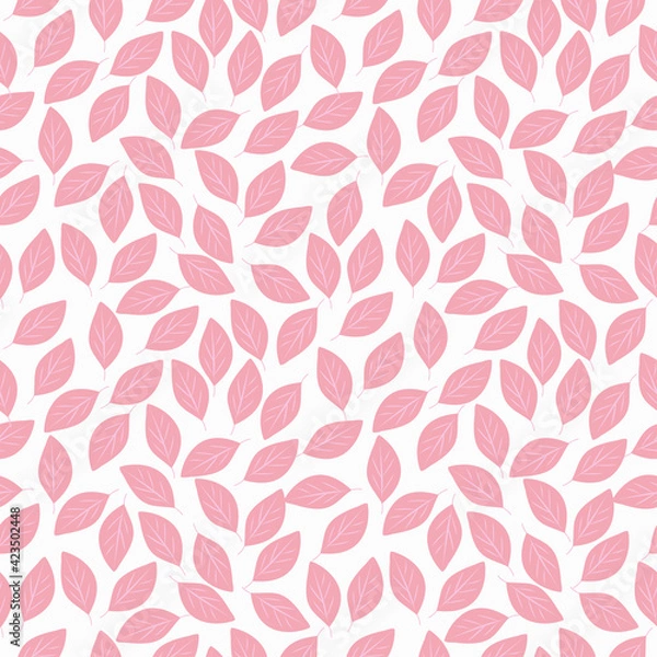 Fototapeta seamless pattern with pink leaves, white background, vector drawing