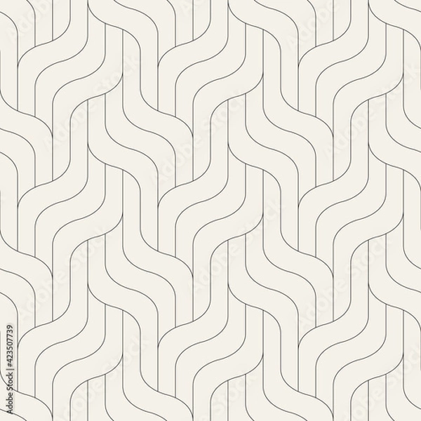 Fototapeta Seamless pattern with geometric waves. Endless stylish texture. Ripple bold monochrome background. Linear weaved grid. Thin interlaced swatch.