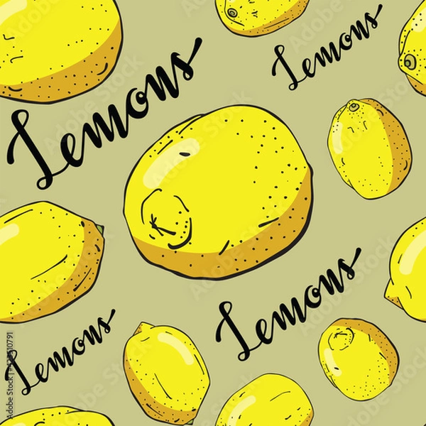 Fototapeta Seamless pattern with lemons and lettering.