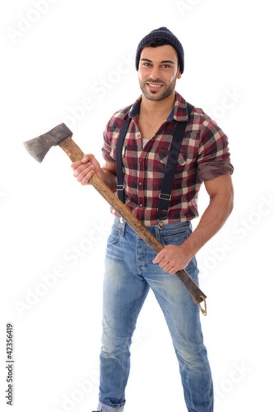 Obraz Holzfäller hält Axt vor der Brust