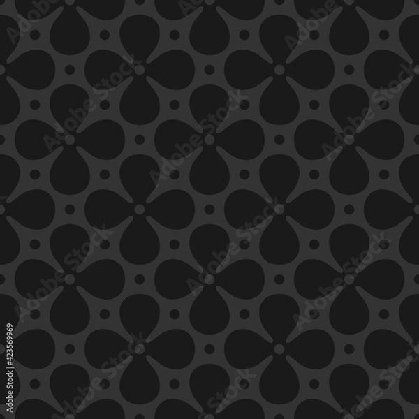 Fototapeta Black flowers seamless pattern geometric flat dark background vector illustration.