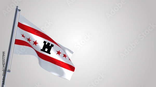 Obraz Drenthe 3D waving flag illustration on a realistic metal flagpole. Isolated on white background with space on the right side. 