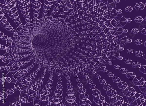 Fototapeta Tunnel or wormhole. Digital wireframe tunnel. 3D tunnel grid