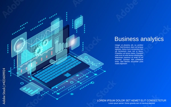 Fototapeta Business analytics, financial report flat isometric vector concept illustration