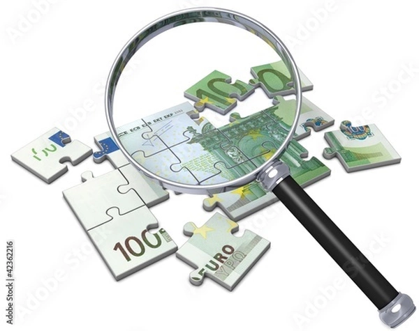 Obraz Geld Puzzle mit Lupe