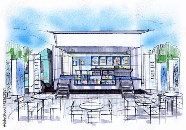 Obraz キャラバンカーの手描きラフスケッチ