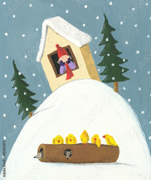 Obraz Winter scene - boy in the house