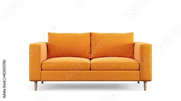 Obraz Modern orange textile sofa on isolated white background. Furniture for modern interior, minimalist design.