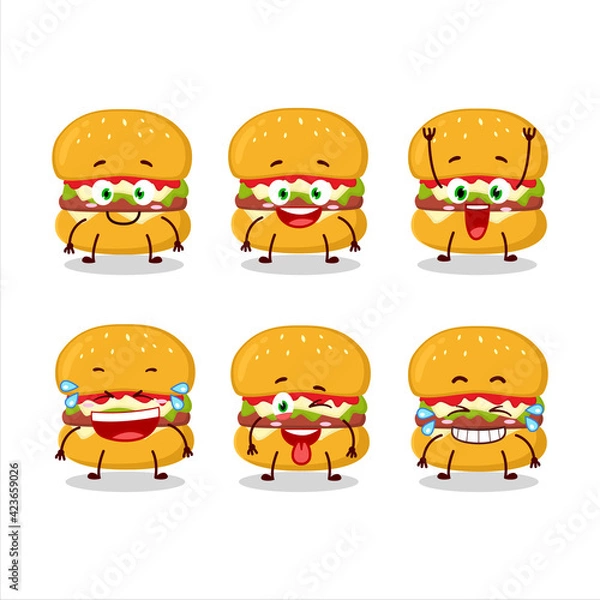 Fototapeta Cartoon character of cheeseburger with smile expression