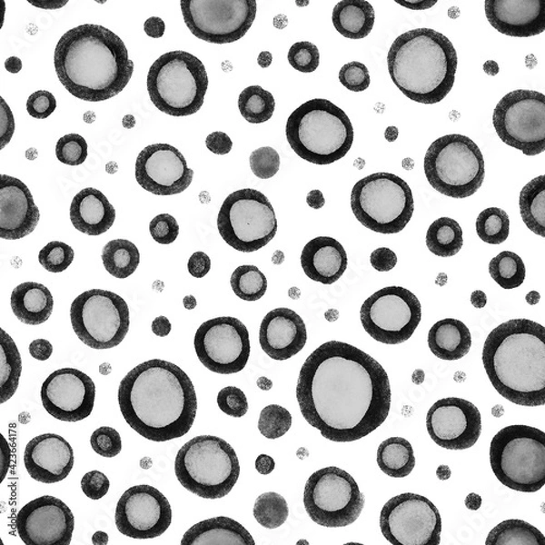 Fototapeta Black and white spots on a white background. Seamless pattern. Lots of little circles. Print for printing on fabric, wallpaper, paper and other surfaces.