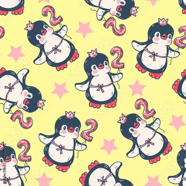 Fototapeta Seamless pattern with cute penguins