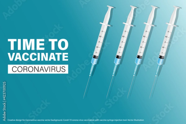 Fototapeta Vaccine ampoule with syringe. Covid-19 coronavirus vaccination concept