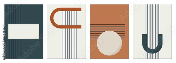 Fototapeta Modern set of abstract, minimalistic compositions. Boho style wall decor. Modern geometric compositions and shapes. Posters with geometric shapes, vector. Perfect for a postcard or brochure design