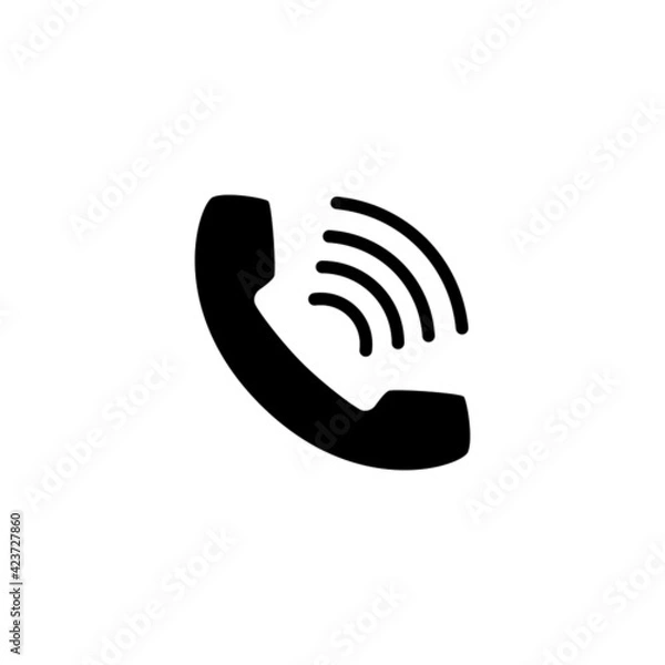 Fototapeta Phone call ringing icon   in solid black flat shape glyph icon, isolated on white background 