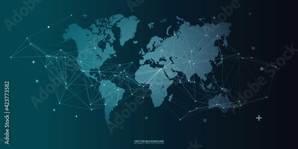 Fototapeta Global network connection. World map point and line composition concept of global business. Vector Illustration