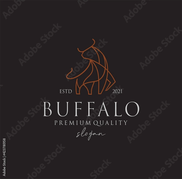 Fototapeta Simple Buffalo Logo Luxury Vintage  in a line an outline flat design style Vector. Bison , Bull logo Retro icon line art 