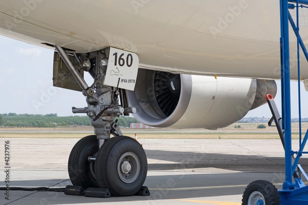 Fototapeta airliner in the airport, underside view