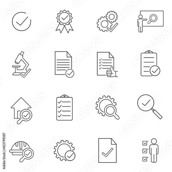Fototapeta Inspection icon. Inspection and Testing line icons set. Symbol, logo illustration. Web design, mobile app.