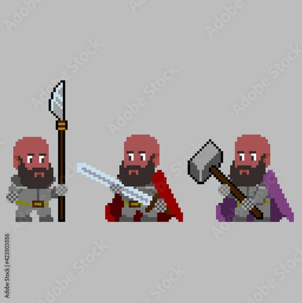 Fototapeta Set of pixel characters in art style