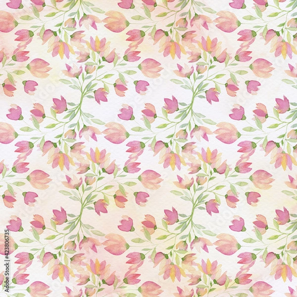 Fototapeta Watercolor floral pattern. Floral background. Gentle colors. Female pattern. Handmade.