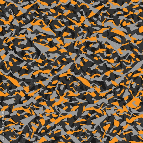 Fototapeta Abstract seamless camouflage pattern orange and gray geometric elements.