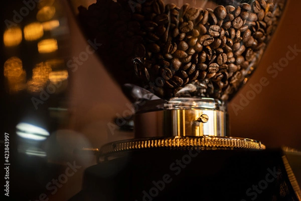 Fototapeta Coffee machine in the dark bar