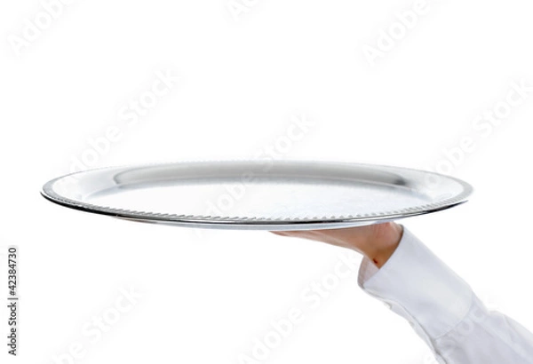 Obraz Waiter holding empty silver tray