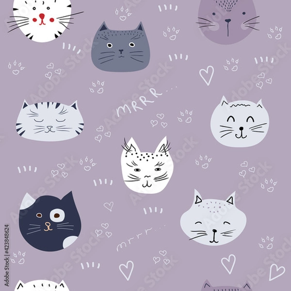 Obraz Seamless pattern with cute colorful cats. Vector Illustration