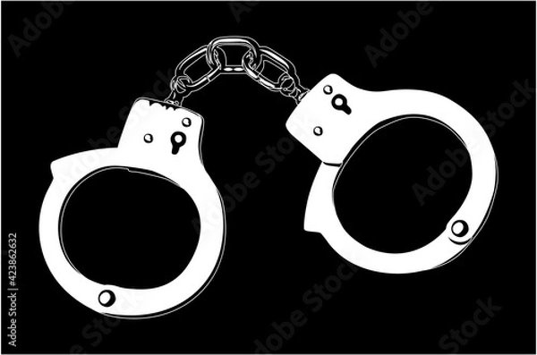 Obraz handcuffs white on black background