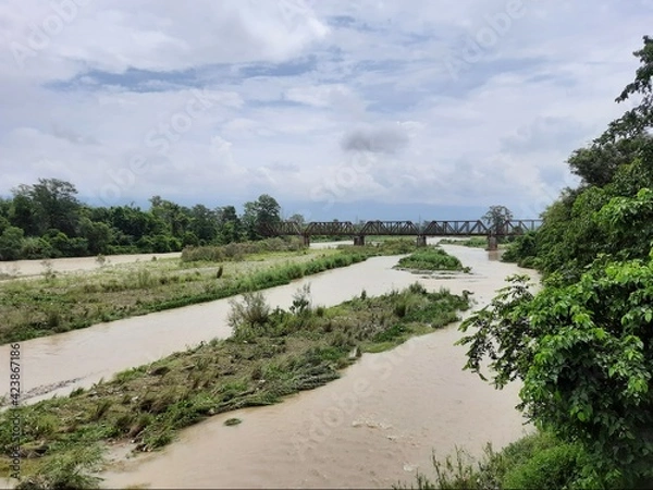 Obraz old bridge and river stream landscape